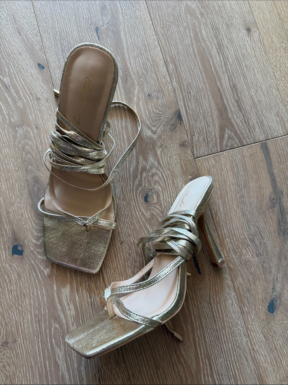 Gold Strappy Lace-Up High Heel Sandals